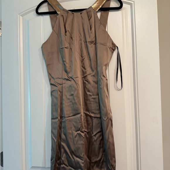 Calvin Klein Tan and Gold Backless Dress Sz 8 Sequin Straps NWT Party Dress - Picture 1 of 6